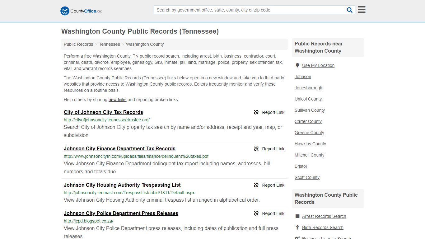 Washington County Public Records (Tennessee) - County Office